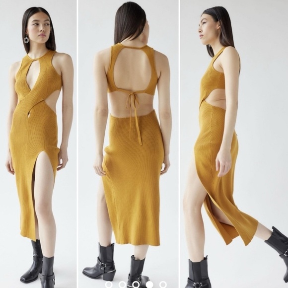 For Love And Lemons Mustard Orange Maggie Midi Dress - XL - Picture 1 of 6